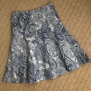 Talbots Ladies Blue/White Paisley Flare Skirt Sz 4